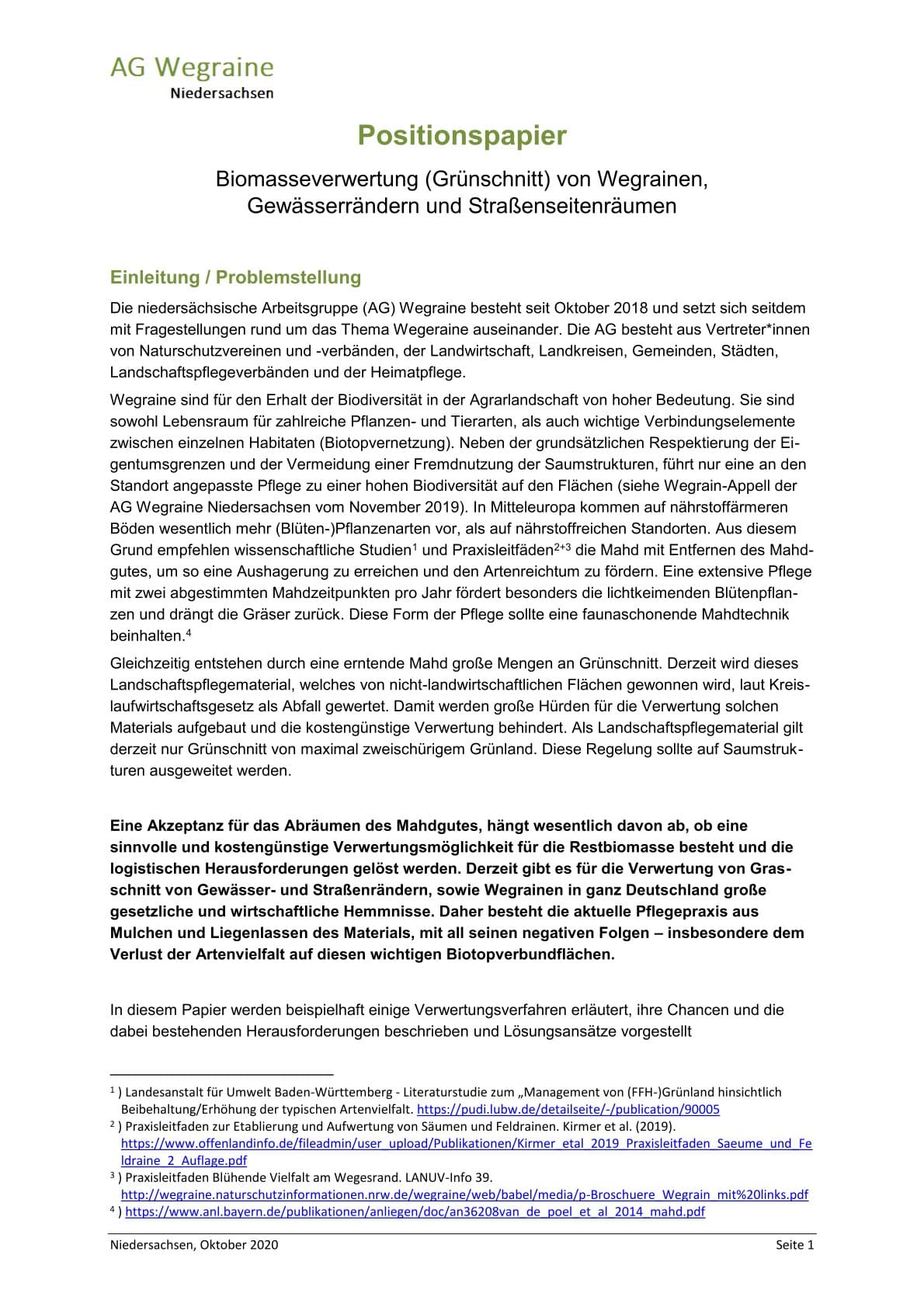 Positionspapier -  Biomasseverwertung (Grünschnitt)