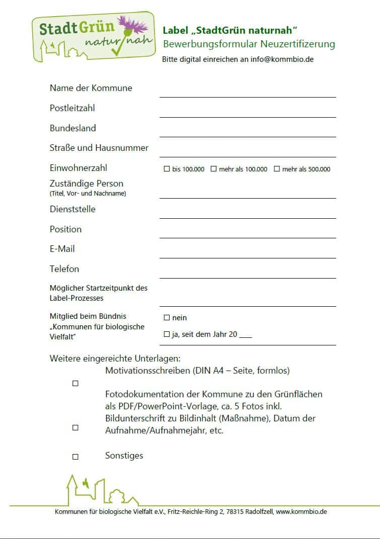 Bewerbungsformular Neuzertifizierung 2023