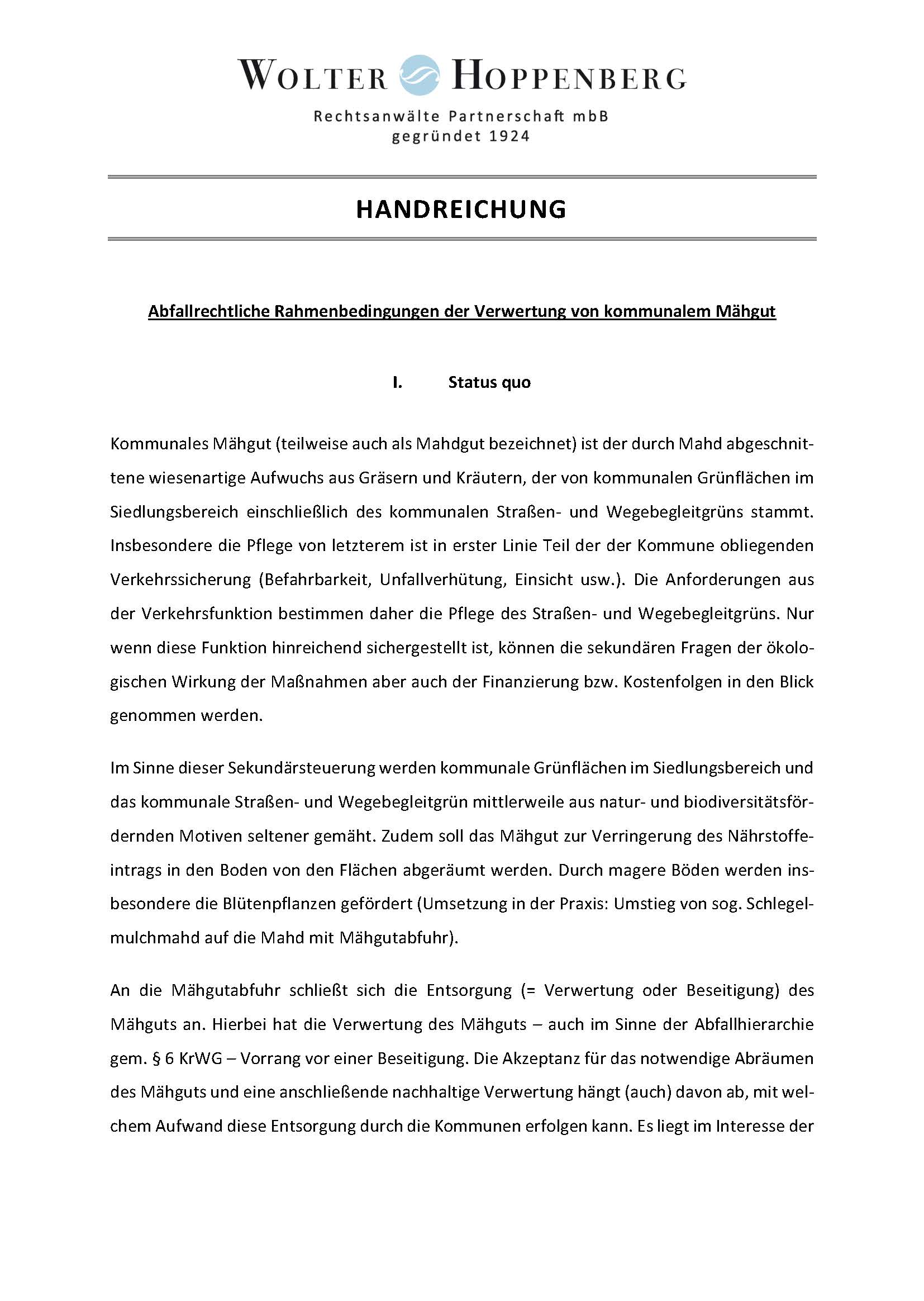 Abfallrechtliche Rahmenbedingungen der Verwertung von kommunalem Mähgut